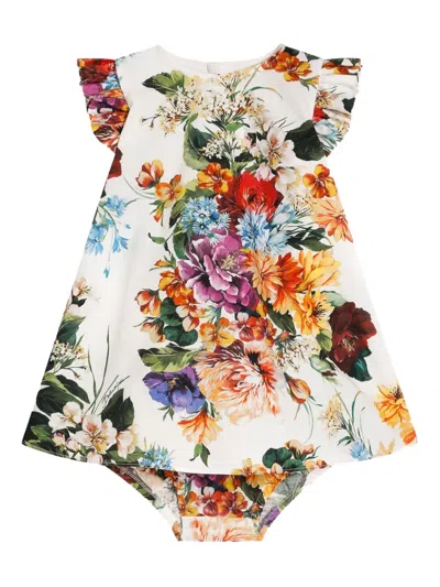 Dolce & Gabbana Babies' Floral-print Cotton Dress In White