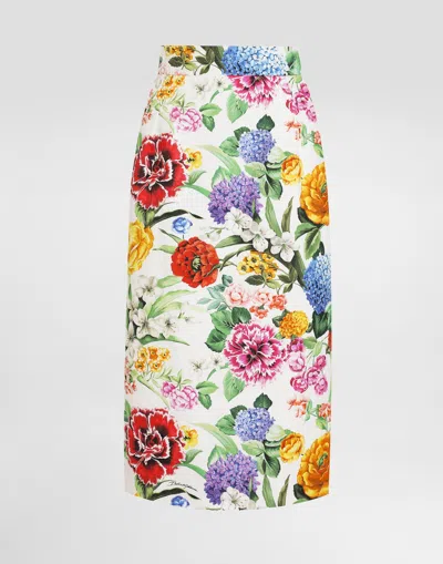 Dolce & Gabbana Floral-print Cotton Jacquard Calf-length Skirt In Multi