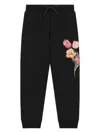 Dolce & Gabbana Girl's Sweatpants W/ Embroidered Tulips In Blue