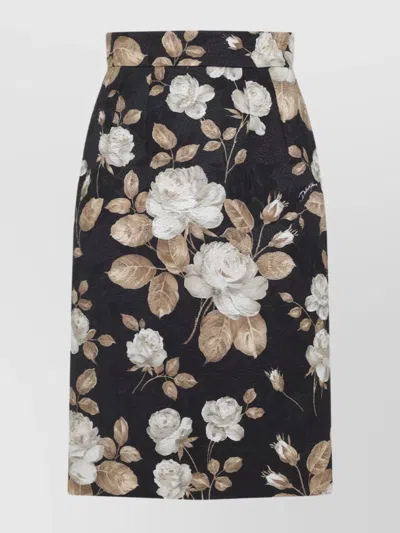 Dolce & Gabbana Floral Print Cotton Mini Skirt In Black