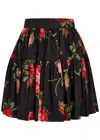 Dolce & Gabbana Mini Skirt With Rose Bouquet Print And Peplum Detail, Size 40 In Multi