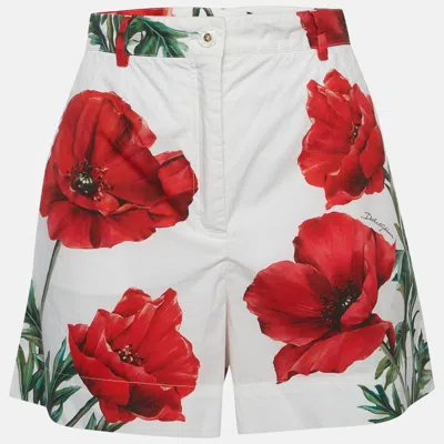 Pre-owned Dolce & Gabbana Floral Print Cotton Regular Shorts S In White
