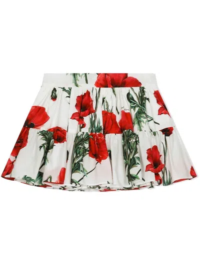 Dolce & Gabbana Kids' Floral-print Cotton Skirt In Poppy Red