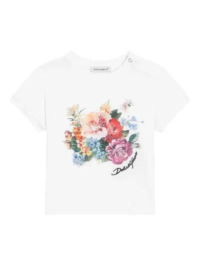 Dolce & Gabbana Babies' Floral-print Cotton T-shirt In White