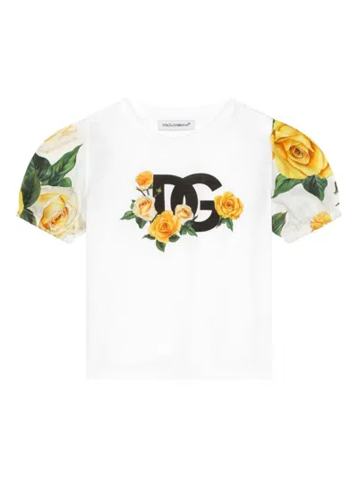 Dolce & Gabbana Floral-print Cotton T-shirt In White