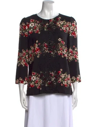 Pre-owned Dolce & Gabbana Floral Print Crew Neck Blouse In Black