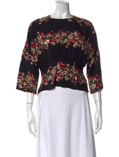 Pre-owned Dolce & Gabbana Floral Print Crew Neck Blouse In Black
