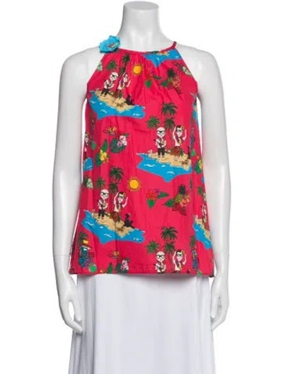 Pre-owned Dolce & Gabbana Floral Print Crew Neck Blouse In Red