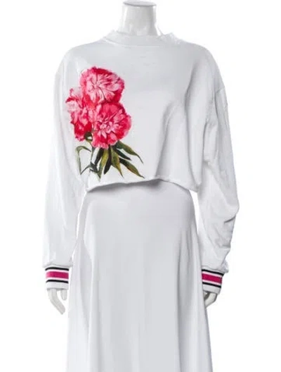 Pre-owned Dolce & Gabbana Floral Print Crew Neck Crop Top In White