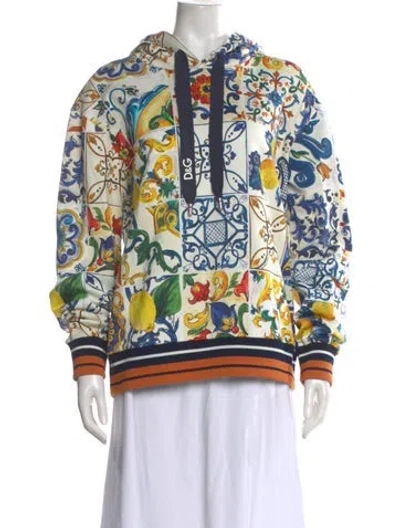 Pre-owned Dolce & Gabbana Floral Print Crew Neck Hoodie In Blue