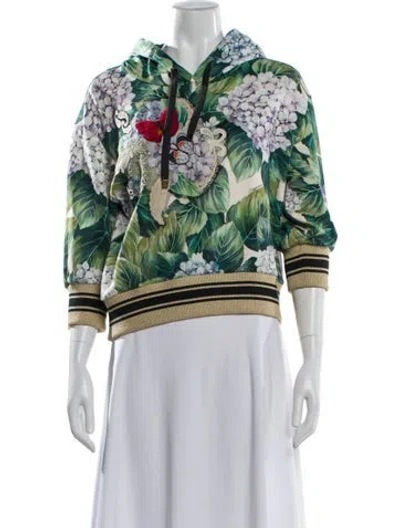 Pre-owned Dolce & Gabbana Floral Print Crew Neck Hoodie In Green