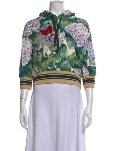 Pre-owned Dolce & Gabbana Floral Print Crew Neck Hoodie In Green