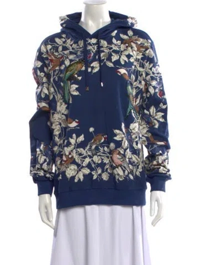 Pre-owned Dolce & Gabbana Floral Print Crew Neck Hoodie W/ Tags In Blue