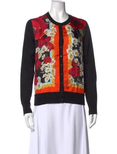 Pre-owned Dolce & Gabbana Floral Print Crew Neck Sweater In Black