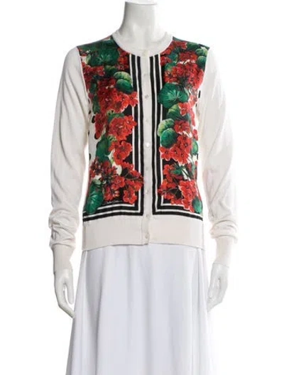 Pre-owned Dolce & Gabbana Floral Print Crew Neck Sweater In Neutral