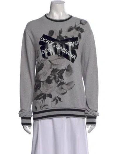 Pre-owned Dolce & Gabbana Floral Print Crew Neck Sweatshirt In Gray