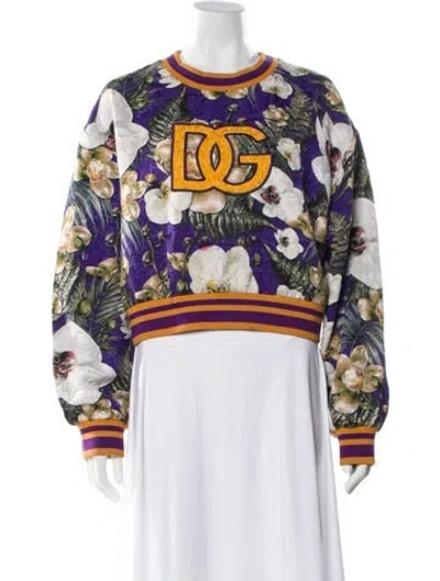 Pre-owned Dolce & Gabbana Floral Print Crew Neck Sweatshirt In Purple