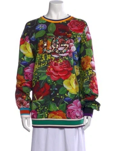 Pre-owned Dolce & Gabbana Floral Print Crew Neck Sweatshirt W/ Tags In Green