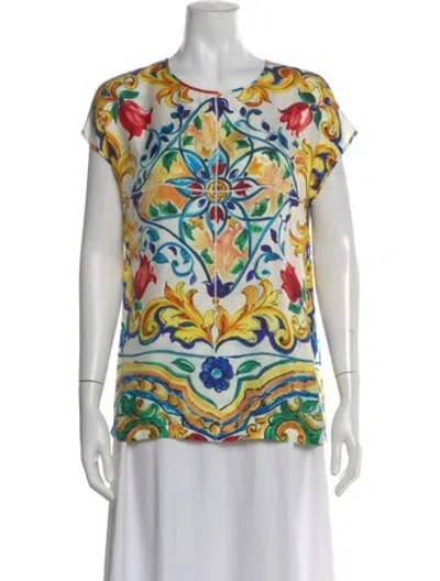 Pre-owned Dolce & Gabbana Floral Print Crew Neck Top