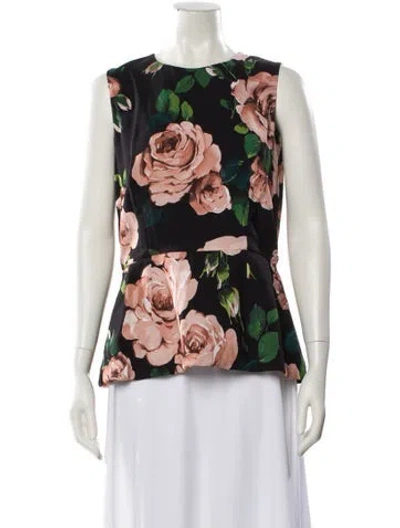 Pre-owned Dolce & Gabbana Floral Print Crew Neck Top In Black