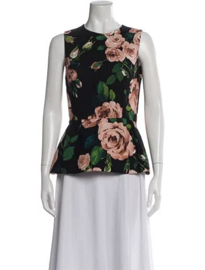 Pre-owned Dolce & Gabbana Floral Print Crew Neck Top In Black
