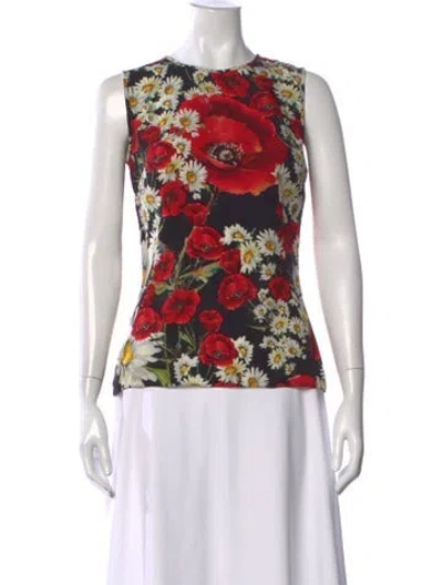 Pre-owned Dolce & Gabbana Floral Print Crew Neck Top In Black