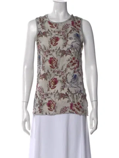 Pre-owned Dolce & Gabbana Floral Print Crew Neck Top In Gray