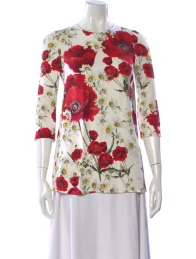 Pre-owned Dolce & Gabbana Floral Print Crew Neck Top In Neutral