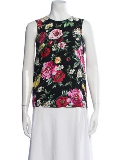 Pre-owned Dolce & Gabbana Floral Print Crew Neck Top In Neutral