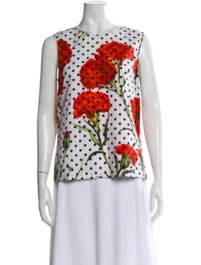 Pre-owned Dolce & Gabbana Floral Print Crew Neck Top In White