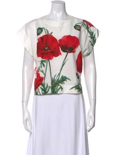 Pre-owned Dolce & Gabbana Floral Print Crew Neck Top In White