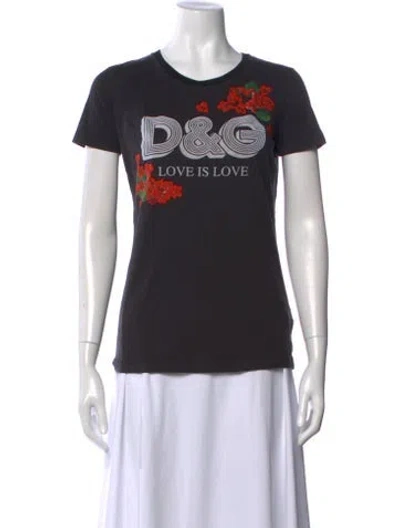 Pre-owned Dolce & Gabbana Floral Print Crew Neck T-shirt In Black