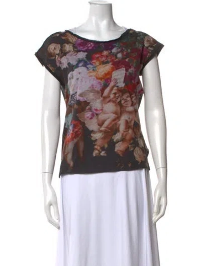 Pre-owned Dolce & Gabbana Floral Print Crew Neck T-shirt In Black