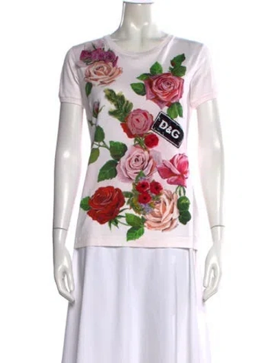 Pre-owned Dolce & Gabbana Floral Print Crew Neck T-shirt In Pink