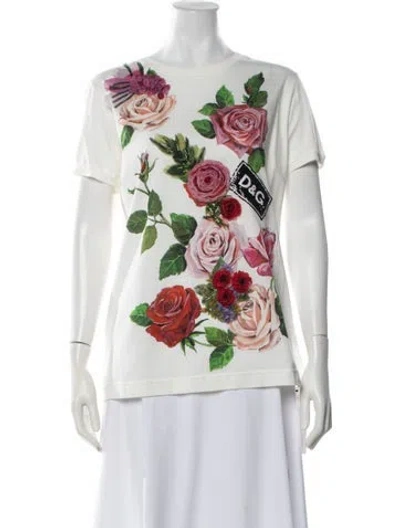 Pre-owned Dolce & Gabbana Floral Print Crew Neck T-shirt W/ Tags In White