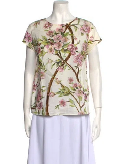Pre-owned Dolce & Gabbana Floral Print Crew Neck T-shirt In White