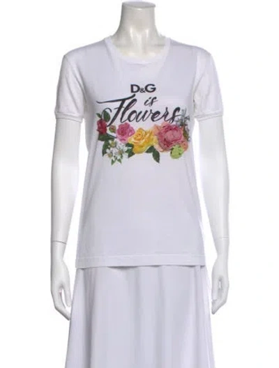 Pre-owned Dolce & Gabbana Floral Print Crew Neck T-shirt In White