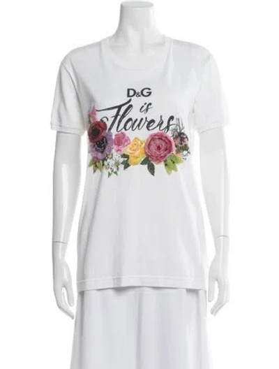 Pre-owned Dolce & Gabbana Floral Print Crew Neck T-shirt In White