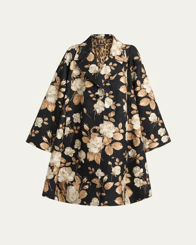 Dolce & Gabbana Floral Print Crinkle Coat In Black
