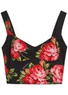 Dolce & Gabbana Top Nero In Seta Con Stampa Floreale Dolce E Gabbana In Multi