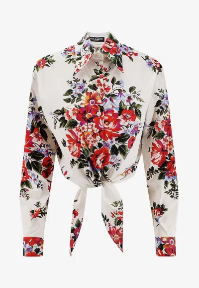 Dolce & Gabbana Cotton Shirt With A Bouquet Of Flowers Print Shirts White In Multi
