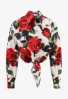 Dolce & Gabbana Cropped Tie-detailed Floral-print Cotton-poplin Shirt In Red