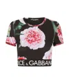 Dolce & Gabbana Floral-print Cropped Logo Band T-shirt In Black