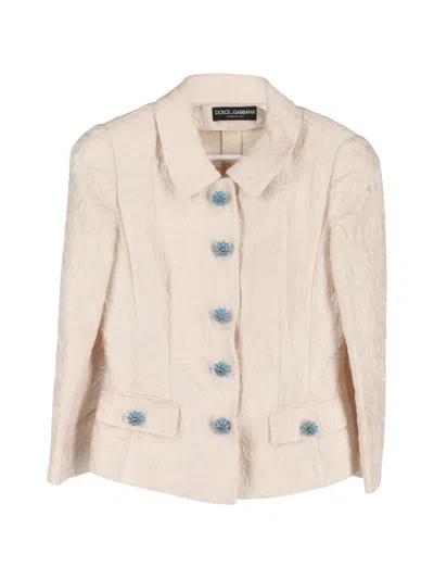 Pre-owned Dolce & Gabbana Floral-print Crystal-embellished Jacket In Neutral