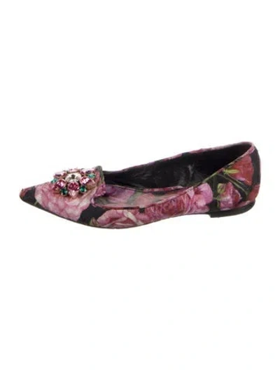 Pre-owned Dolce & Gabbana Floral Print Crystal Embellishments Ballet Flats In Black