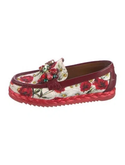 Pre-owned Dolce & Gabbana Floral Print Crystal Embellishments Loafers