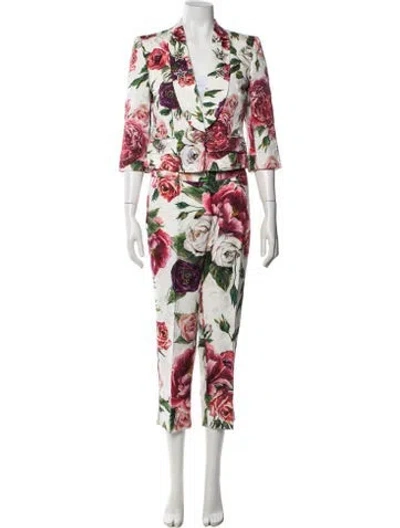Pre-owned Dolce & Gabbana Floral Print Crystal Embellishments Pant Set In Pink