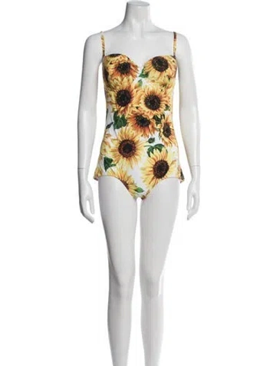 Pre-owned Dolce & Gabbana Floral Print Cutout Accent One-piece In Orange