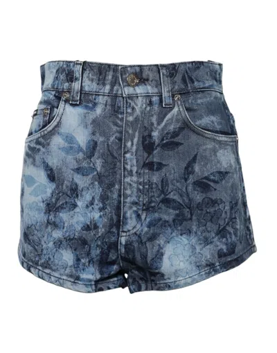 Dolce & Gabbana Floral Print Denim Shorts In Blue