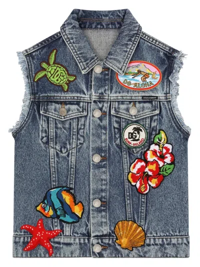 Dolce & Gabbana Kids' Floral-print Denim Vest In Blue